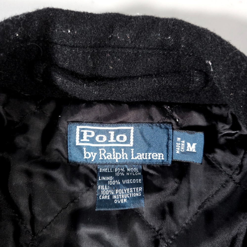 Polo Ralph Lauren Harrington Jacket Mens Medium Black Wool Blend Quilted Zip Up - Picture 2 of 7